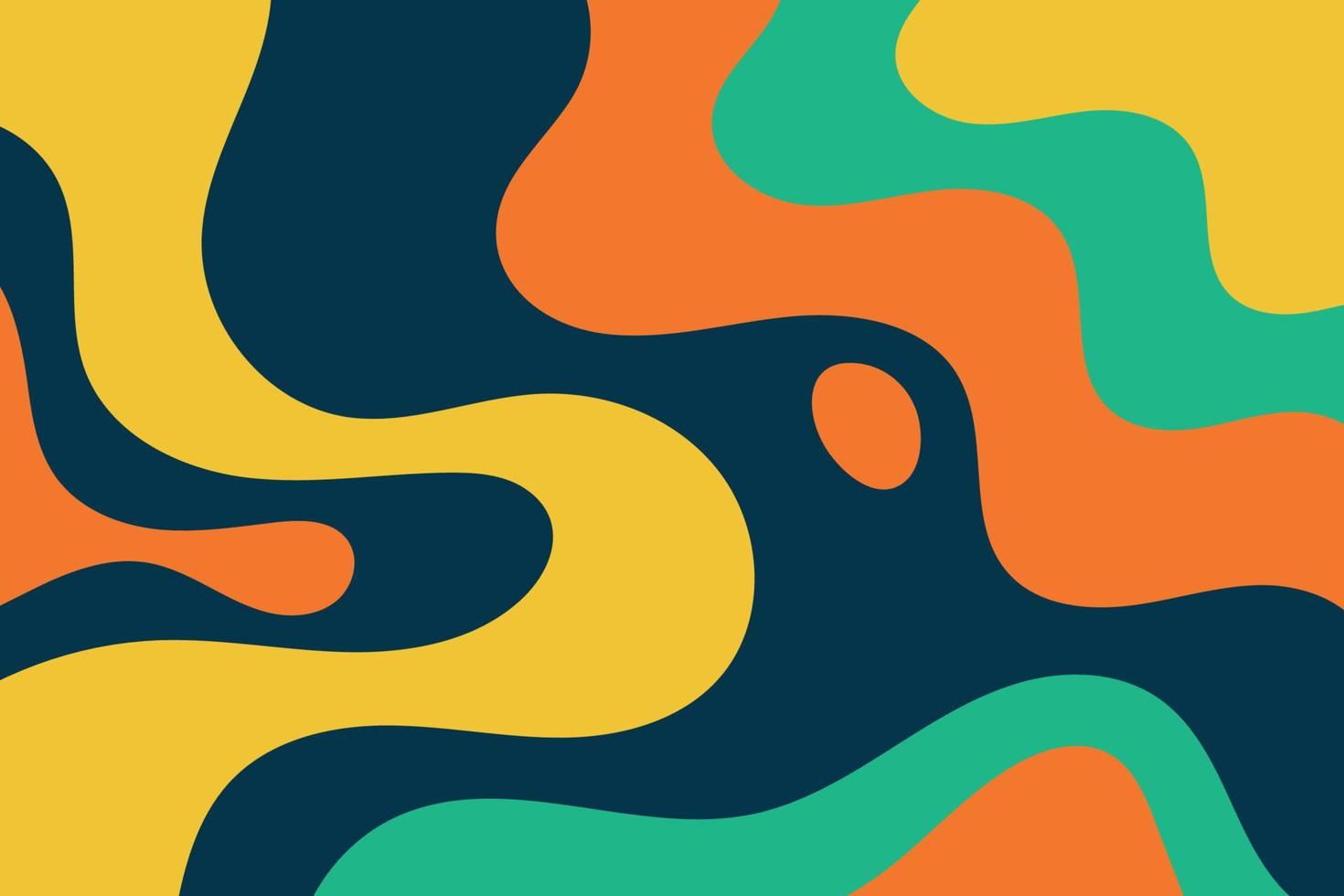 abstrakt färgrik platt flytande vågor bakgrund. orange, grön, gul, och svart vågig geometrisk former bakgrund illustration vektor