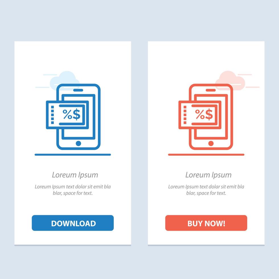 Handy-Shopping-Rabatt blau und rot herunterladen und jetzt kaufen Web-Widget-Kartenvorlage vektor
