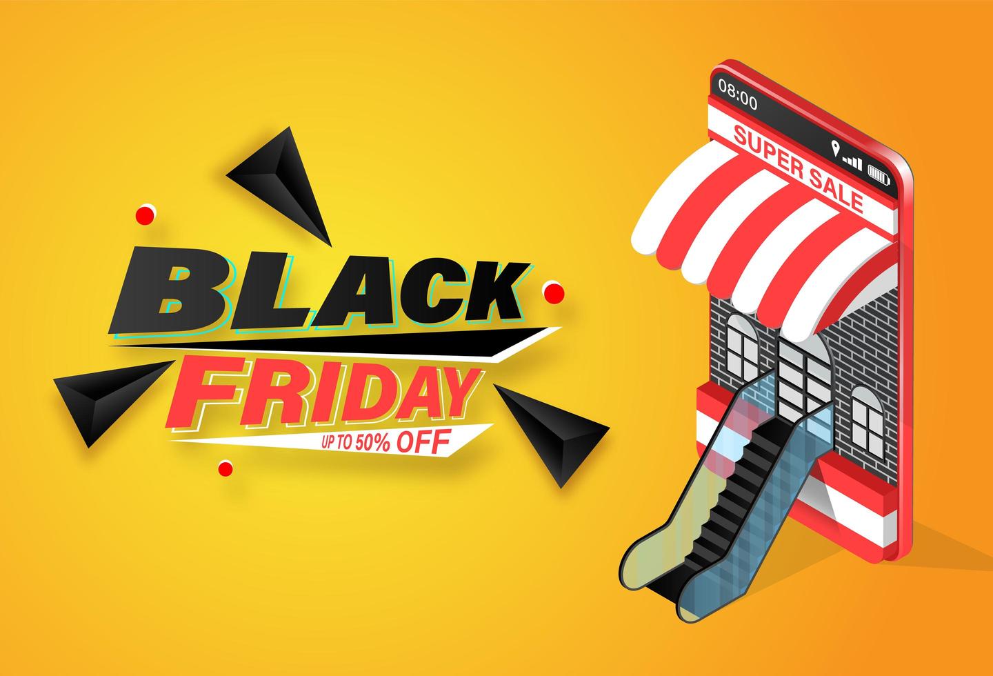svart fredag shopping online på mobil banner vektor