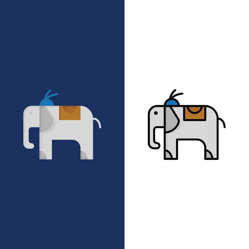 Elefant Tier Symbole flach und Linie gefüllt Icon Set Vektor blauen Hintergrund