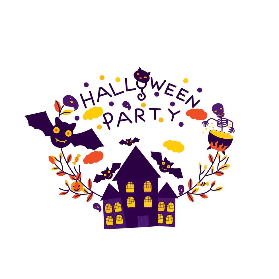 halloween festkort med hemsökta hus vektor