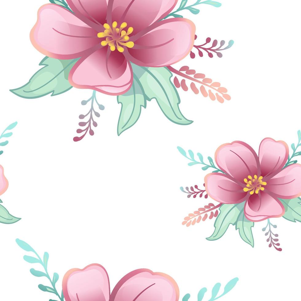 rosa schöne Blumen, Muster im Boho-Cartoon-Stil, nahtloses Muster vektor