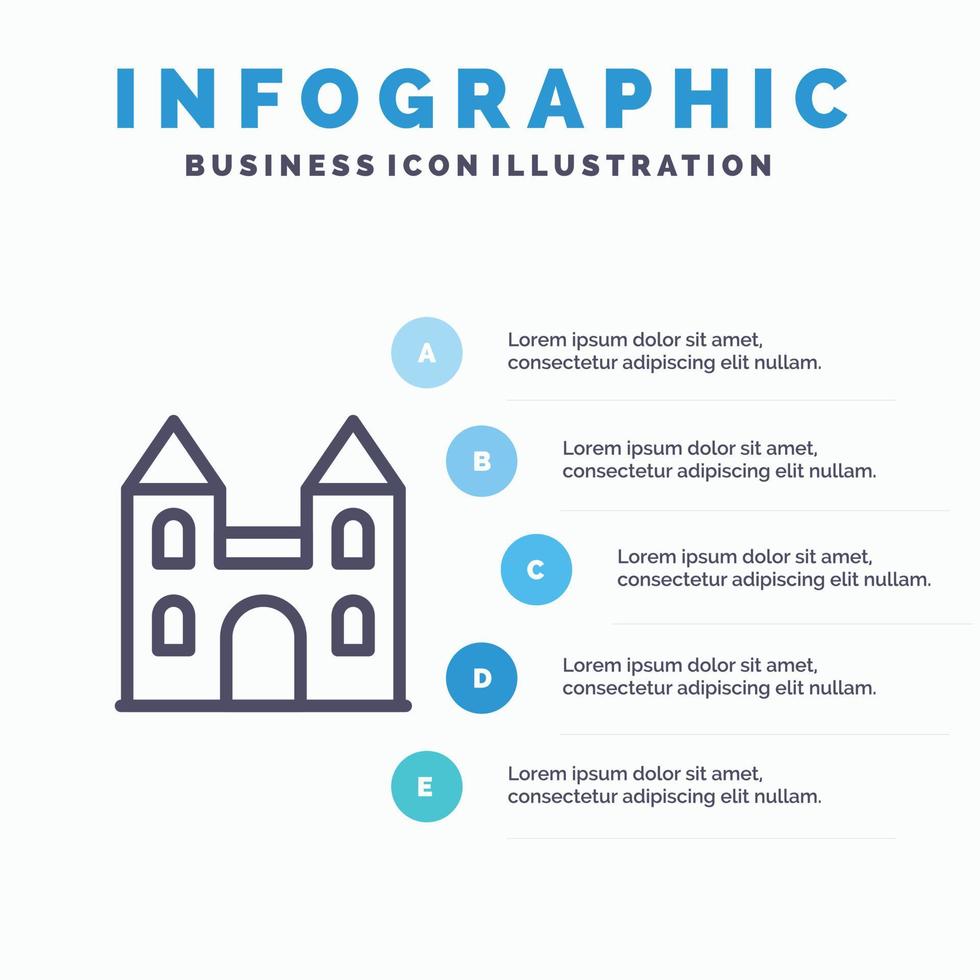 stor katedral kyrka korsa linje ikon med 5 steg presentation infographics bakgrund vektor