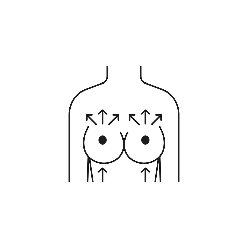 Brustvergrößerung der Frau, Liniensymbol. volle form und große größe. plastische Chirurgie, Bruststraffung Vorderansicht. Vektor-Illustration vektor
