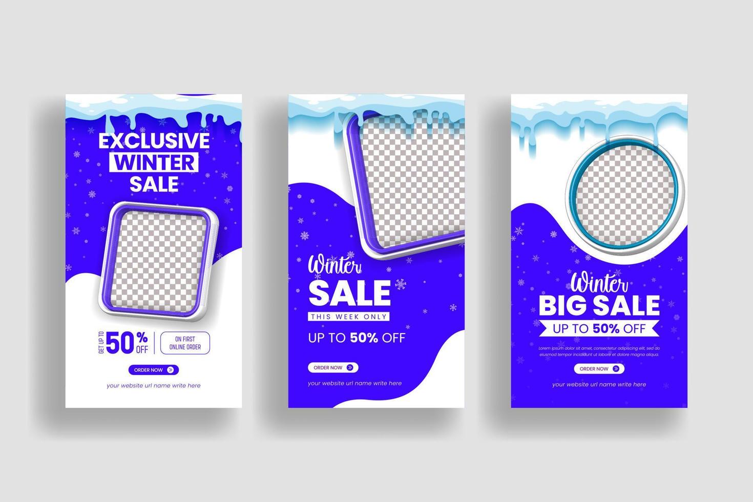 wintermodeverkauf instagram geschichtensammlung weihnachtsverkauf social media geschichten vertikales banner 3d style template design vektor