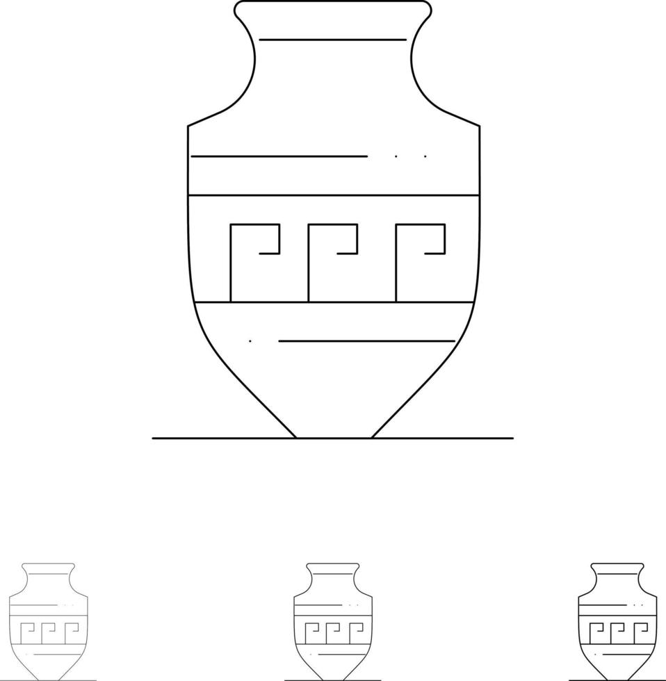 amfora gammal burk grekland burk djärv och tunn svart linje ikon uppsättning vektor