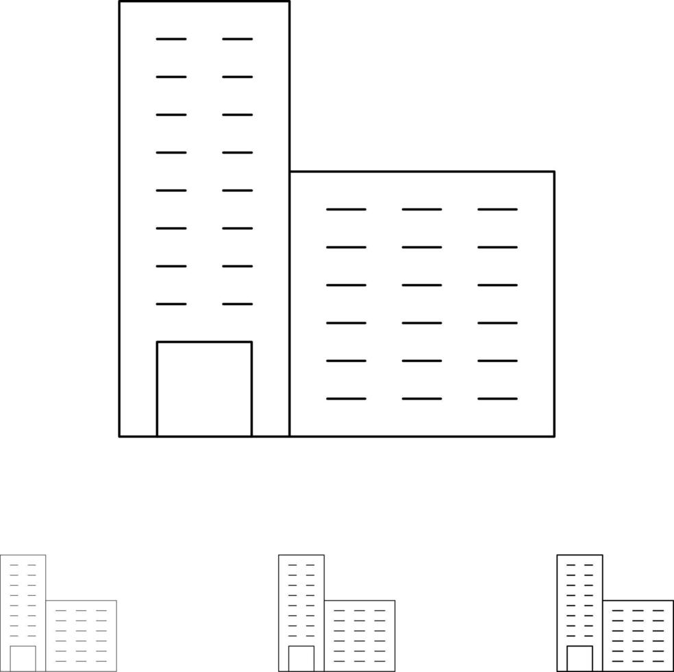 Architektur Hochbau Fett und dünne schwarze Linie Symbolsatz vektor