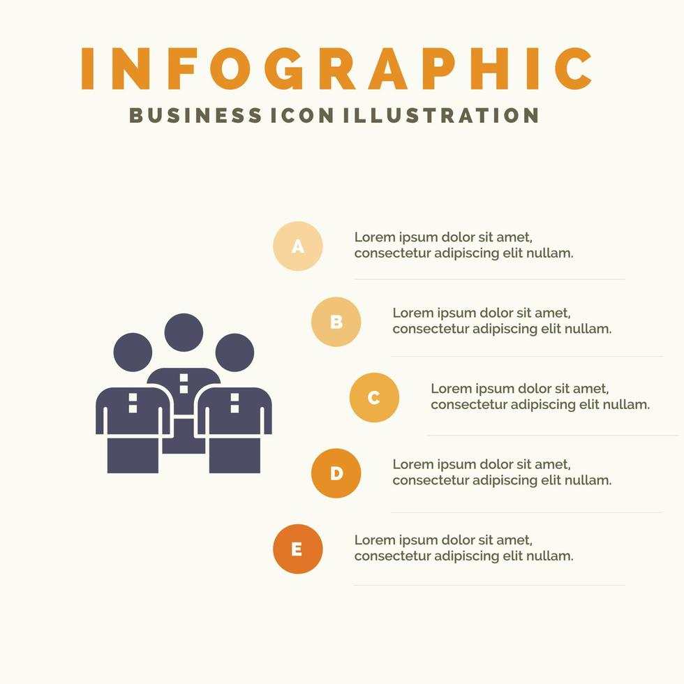 Freunde Business Gruppe Menschen Schutz Team Arbeitsgruppe solide Symbol Infografiken Präsentation in 5 Schritten vektor