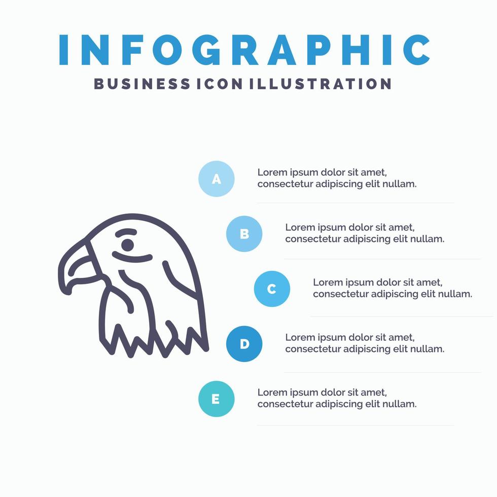 Tier Vogel Adler Usa Liniensymbol mit 5 Schritten Präsentation Infografiken Hintergrund vektor