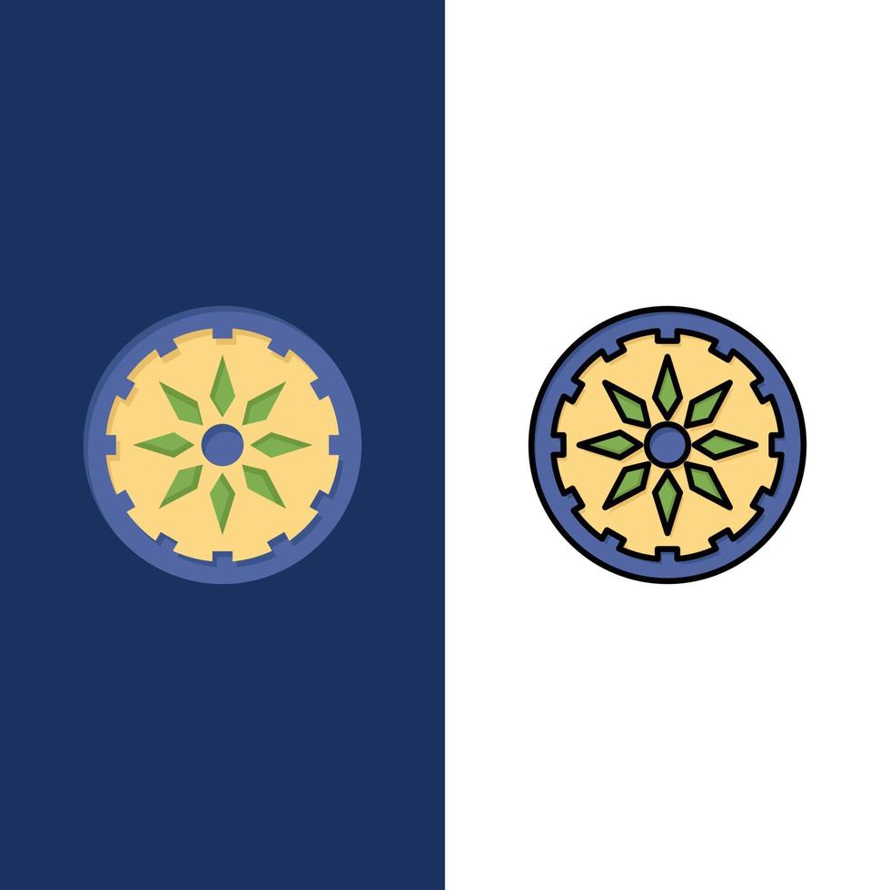 kreis land indien symbole flach und linie gefüllt icon set vektor blauen hintergrund