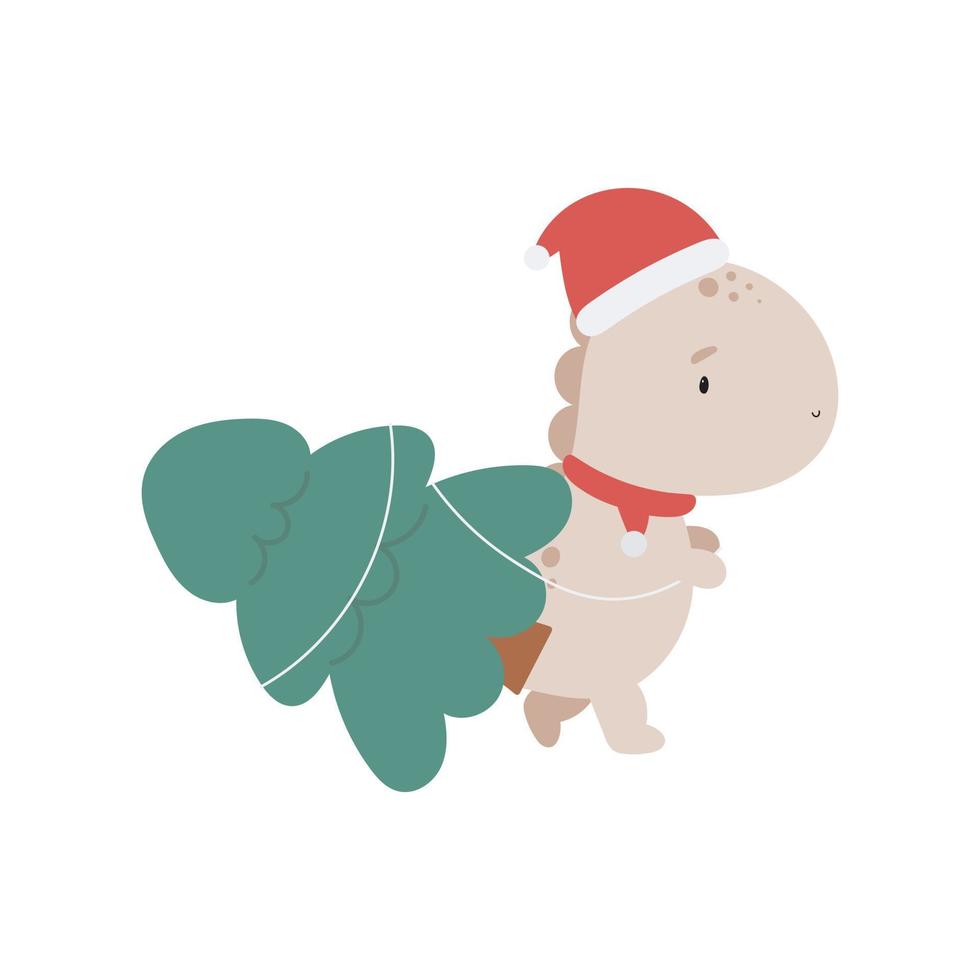 Weihnachts-Cartoon-Dinosaurier. Vektordruck auf dem weißen Hintergrund. für Kindersachen, Karten, Poster, Banner, Kinderbücher, Bedrucken der Verpackung, Kleidung, Stoffe, Tapeten, Textilien oder Geschirr. vektor