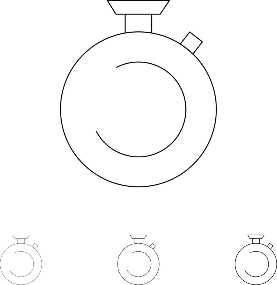 Kompassuhr Stoppuhr Timer Uhr Fett und dünne schwarze Linie Symbolsatz vektor