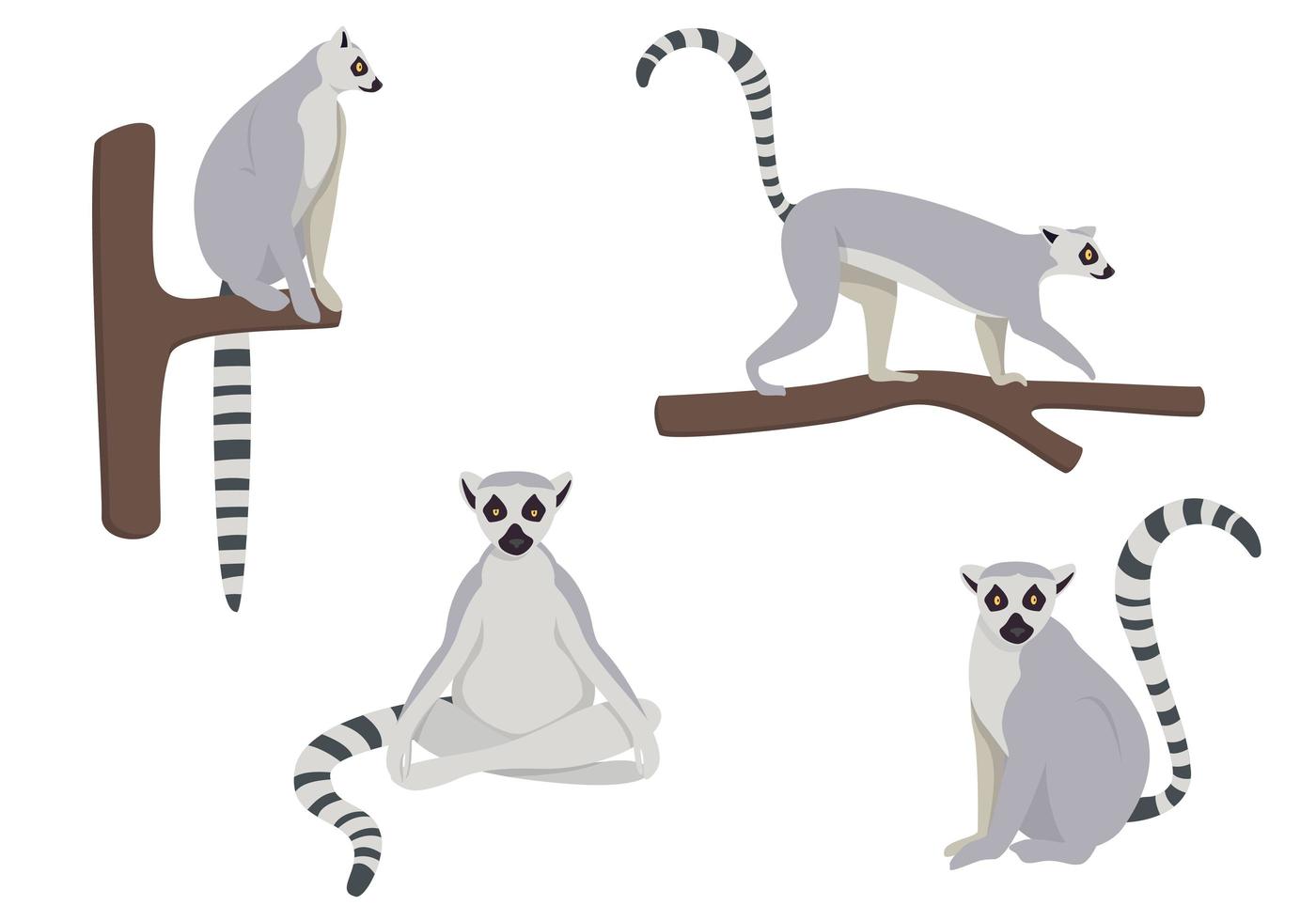 uppsättning lemurer i olika poser vektor