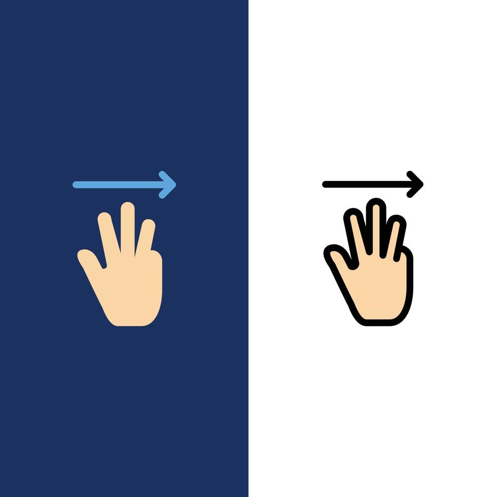 Hand Hand-Cursor nach oben rechts Symbole flach und Linie gefüllt Symbolsatz Vektor blauen Hintergrund