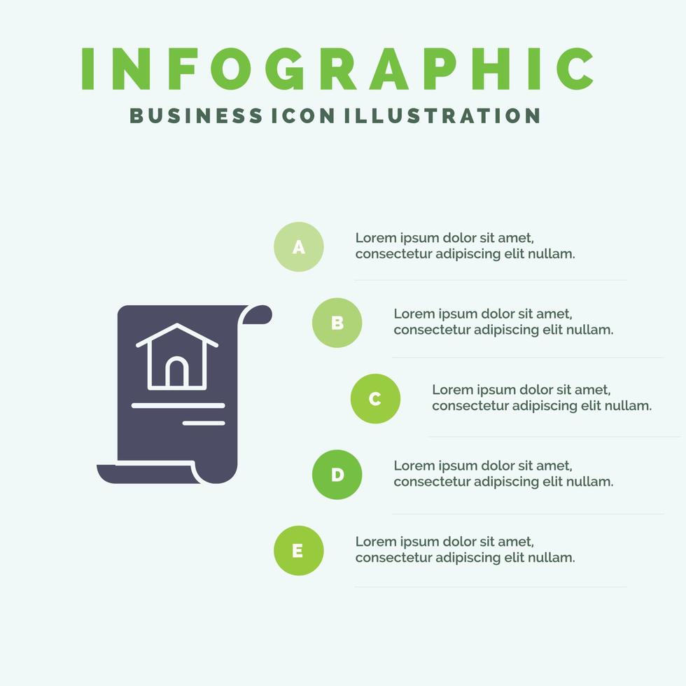 Baudokument Hausbau solide Symbol Infografiken 5 Schritte Präsentationshintergrund vektor