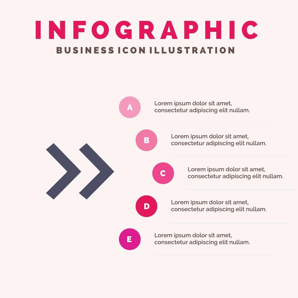 Pfeil Pfeile rechts festes Symbol Infografiken 5 Schritte Präsentationshintergrund vektor