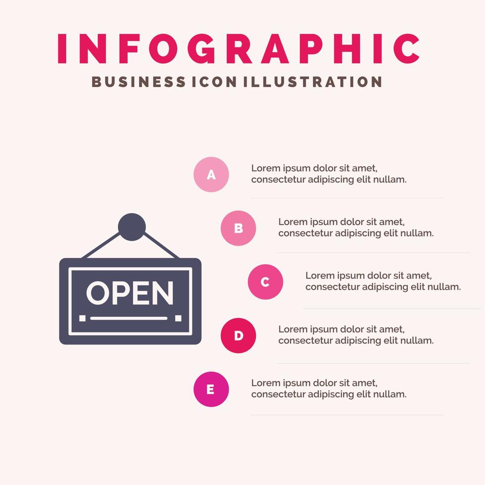 öppen tecken styrelse hotell fast ikon infographics 5 steg presentation bakgrund vektor