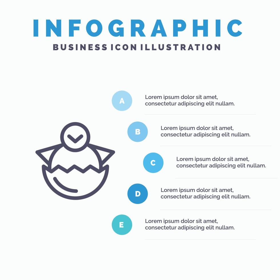 ägg kyckling påsk bebis Lycklig linje ikon med 5 steg presentation infographics bakgrund vektor