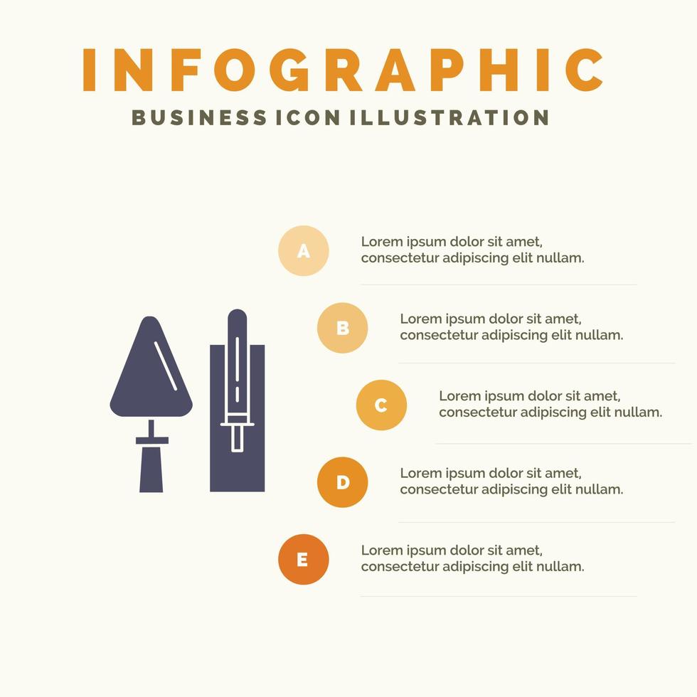 Kelle Mauerwerk Bau Mauerwerk Werkzeug solide Symbol Infografiken 5 Schritte Präsentation Hintergrund vektor