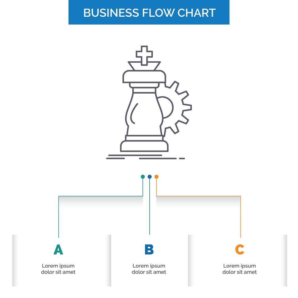 Strategie. Schach. Pferd. Ritter. Erfolg Business Flow Chart-Design mit 3 Schritten. Liniensymbol für Präsentation Hintergrundvorlage Platz für Text vektor