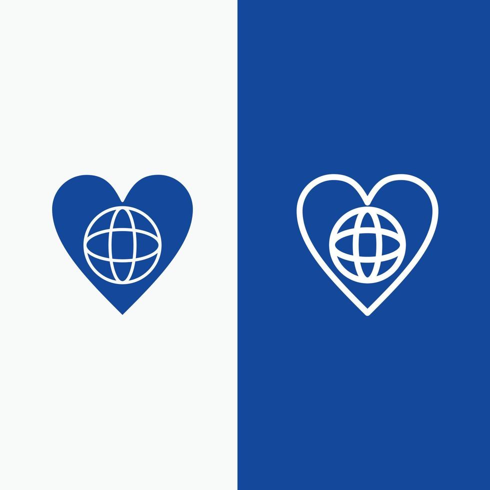 Ökologie Umwelt Welt Herz wie Linie und Glyphe solides Symbol Blaue Bannerlinie und Glyphe solides Symbol vektor