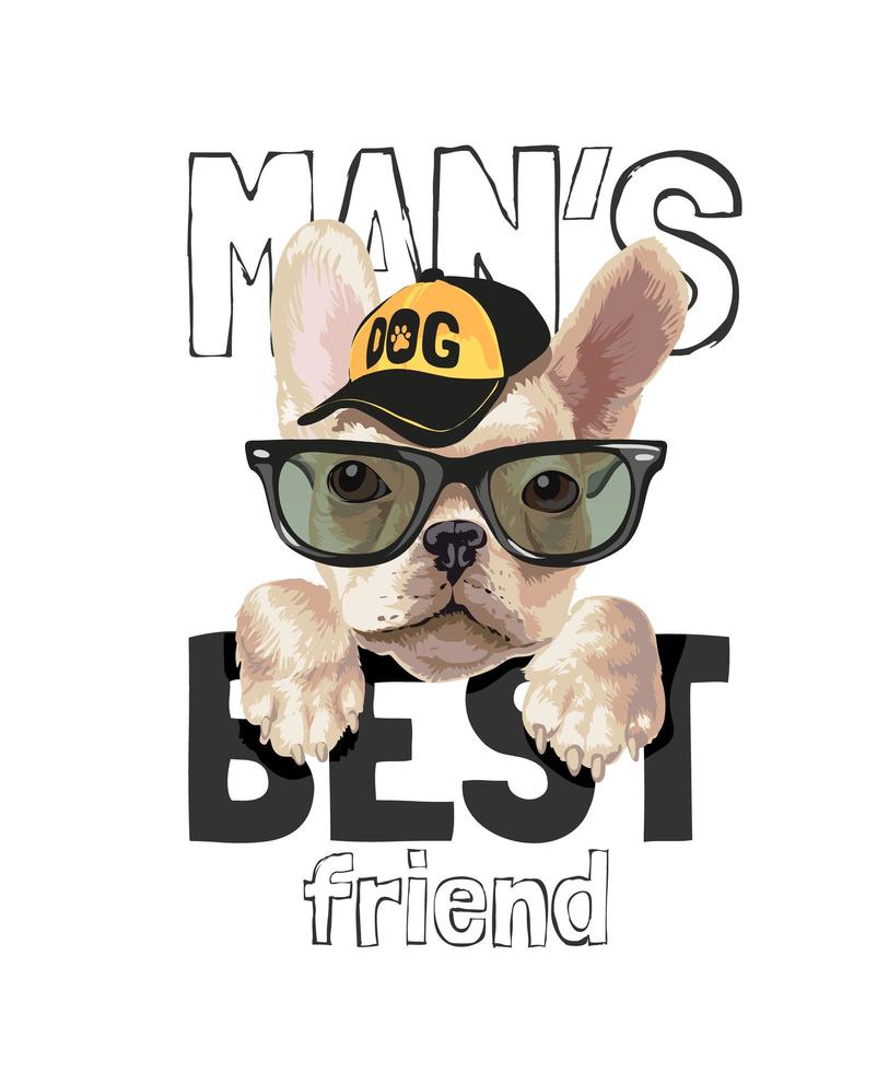 Slogan des besten Freundes des Mannes mit niedlichem Hund in der Sonnenbrille vektor