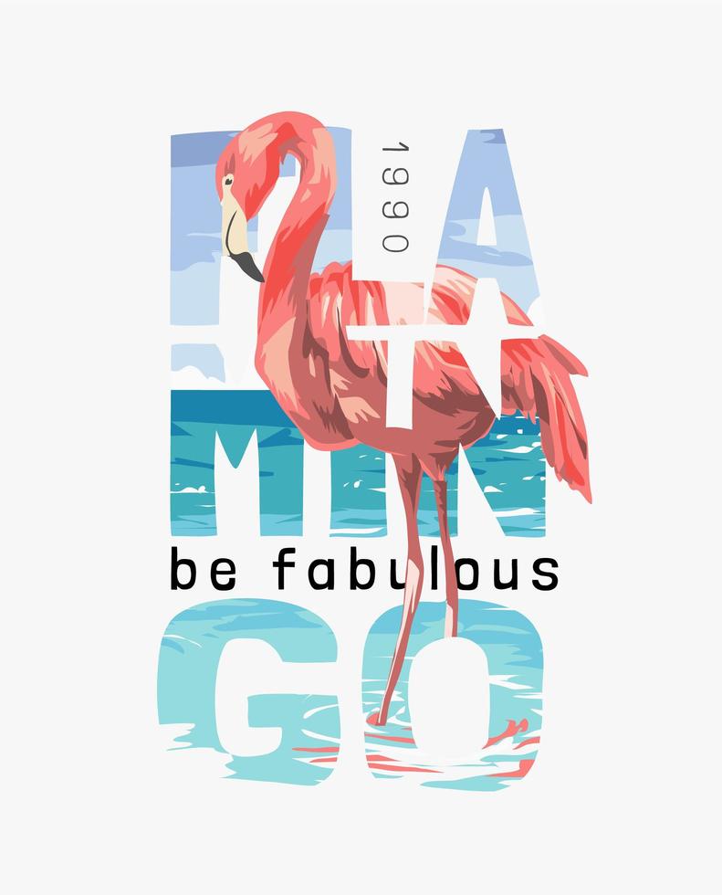 flamingo vara fantastisk slogan med flamingo på stranden vektor