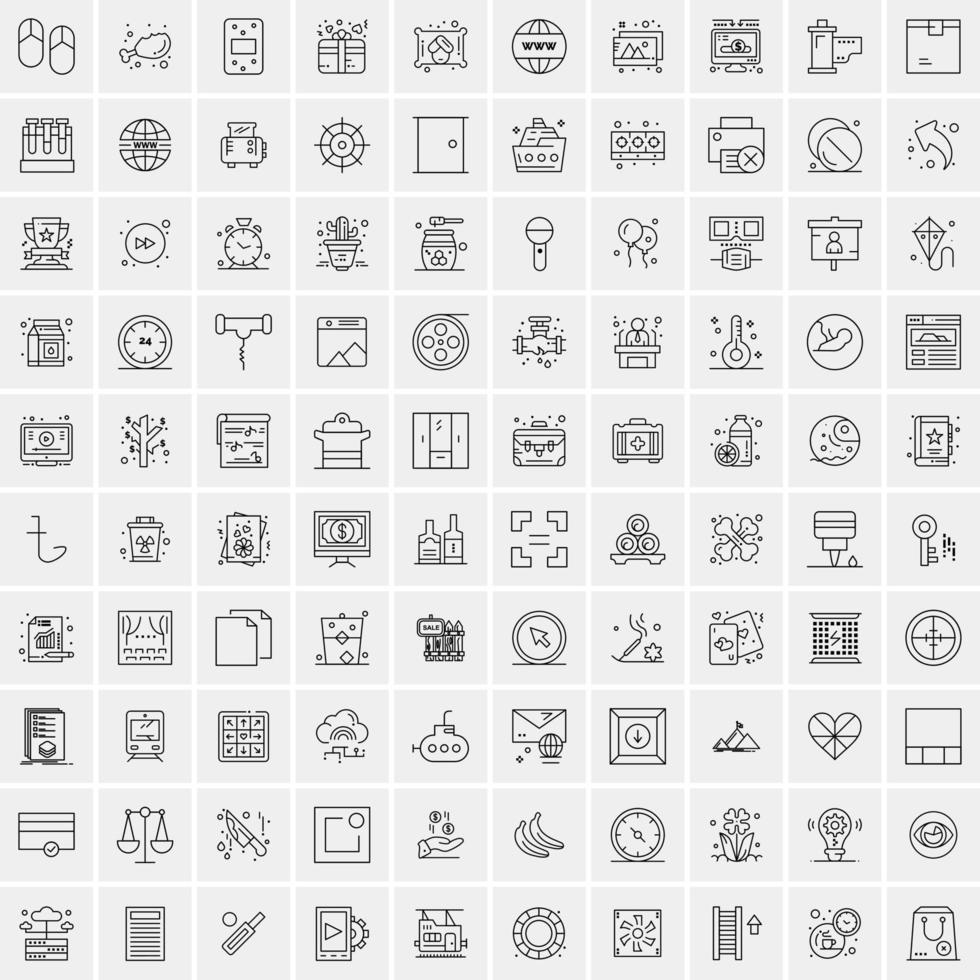 Packung mit 100 universellen Liniensymbolen für Handy und Web vektor
