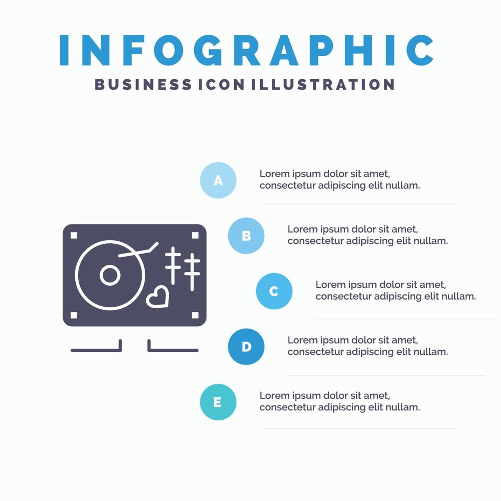 musik kärlek hjärta bröllop fast ikon infographics 5 steg presentation bakgrund vektor