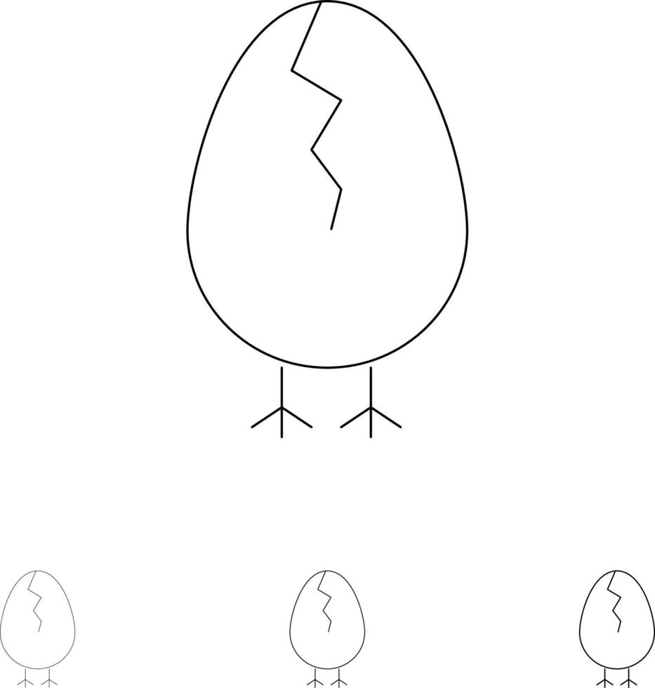 Huhn Ostern Baby glücklich Fett und dünne schwarze Linie Symbolsatz vektor