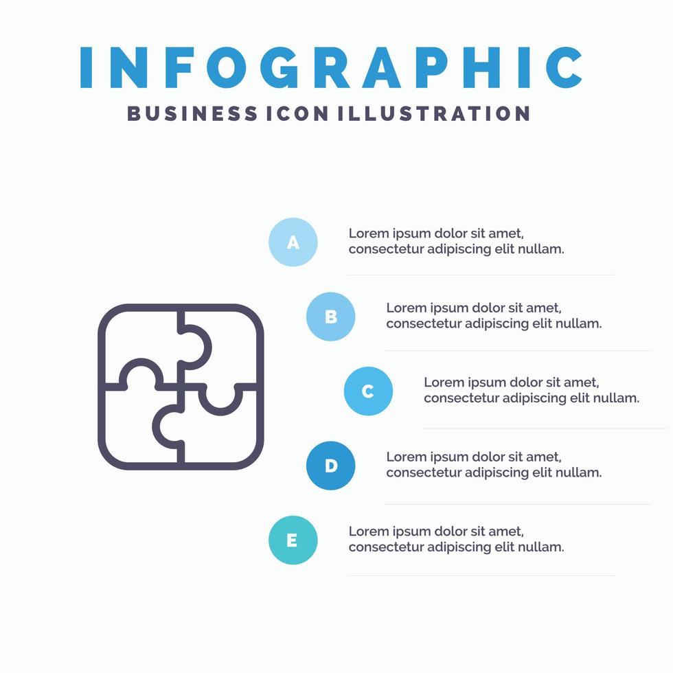 Puzzleteile Strategie Teamwork Liniensymbol mit 5 Schritten Präsentation Infografiken Hintergrund vektor