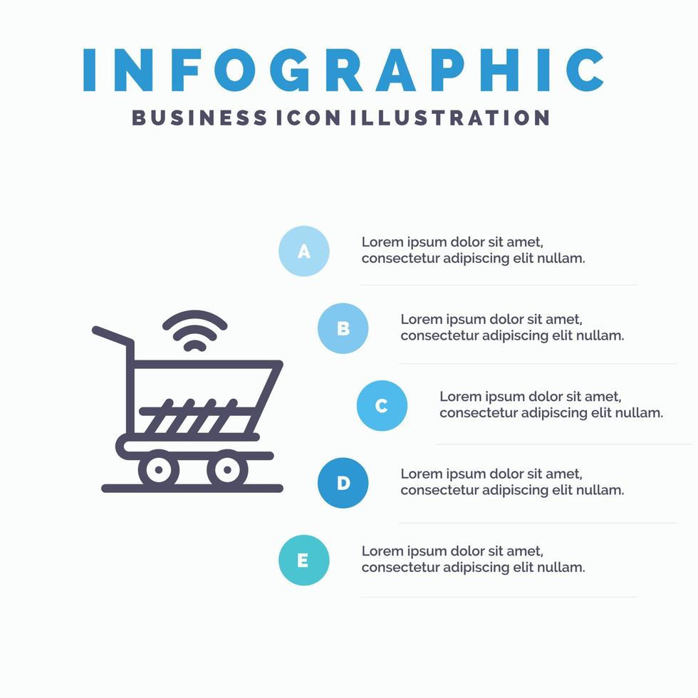 Trolley Cart Wifi Shopping Line Symbol mit 5 Schritten Präsentation Infografiken Hintergrund vektor