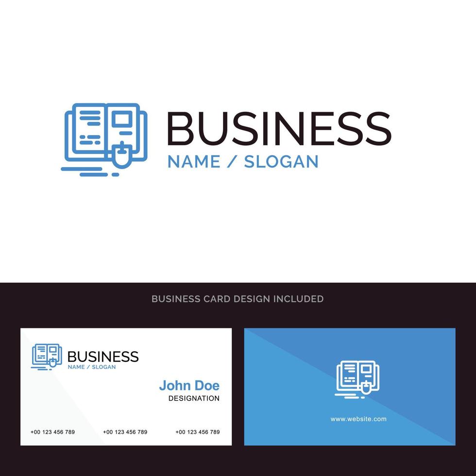 Buch Bildung Wissen Maus blau Business-Logo und Visitenkarte Vorlage Vorder- und Rückseite Design vektor