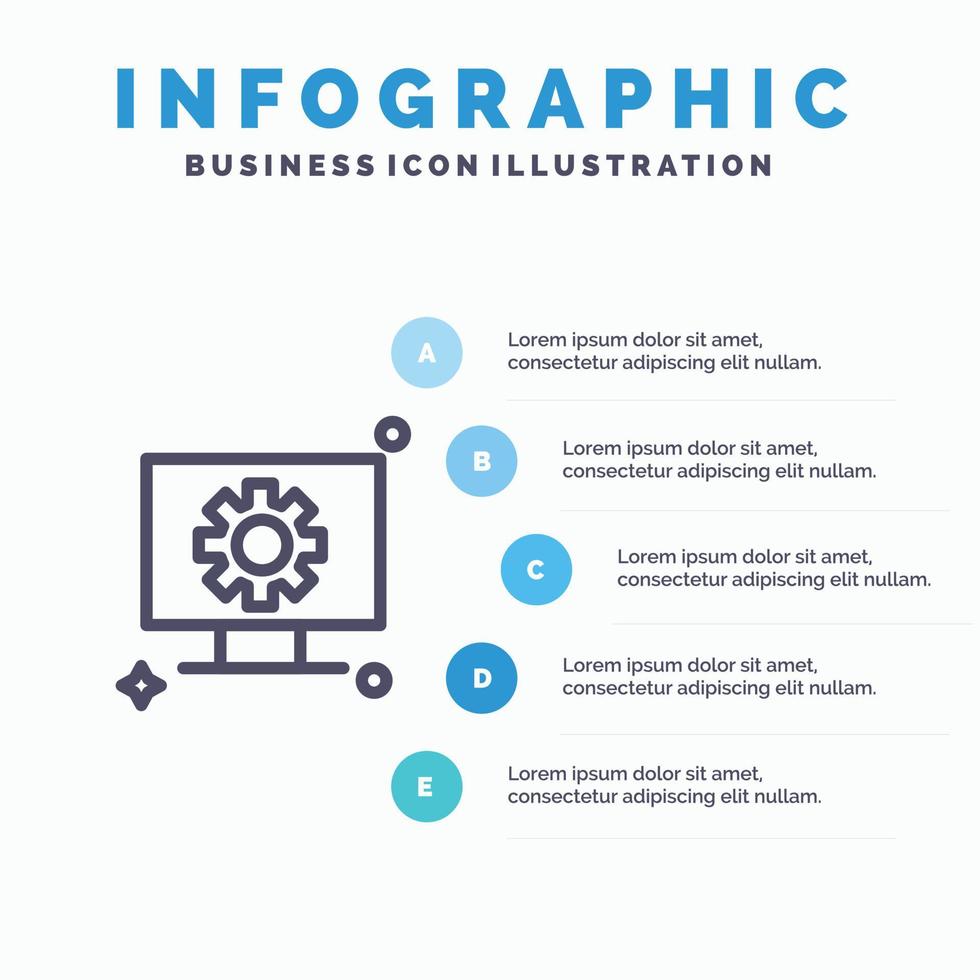 dator hårdvara miljö redskap linje ikon med 5 steg presentation infographics bakgrund vektor