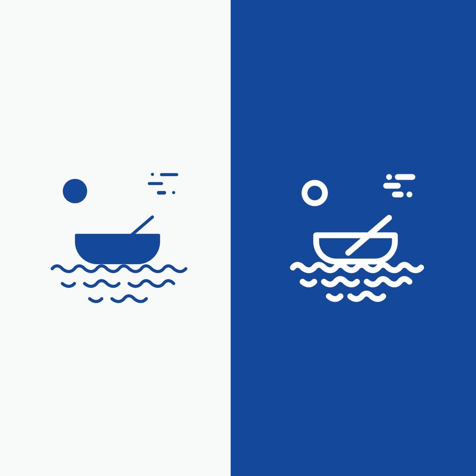 boot kanus kajak flusstransport linie und glyphe festes symbol blaues banner linie und glyphe festes symbol bl vektor