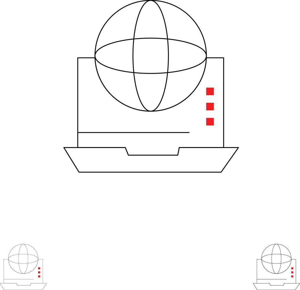 Internet-Business-Kommunikationsverbindungsnetzwerk Online-Icon-Set mit fetten und dünnen schwarzen Linien vektor