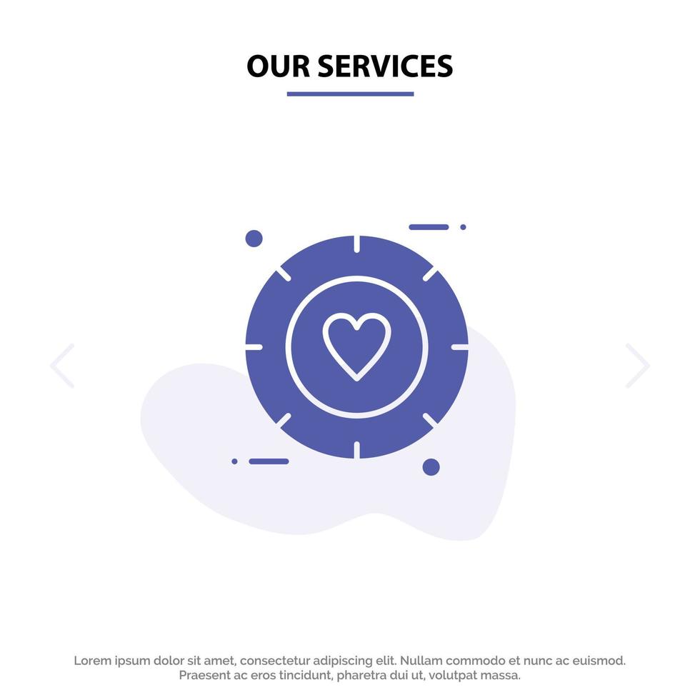 unsere dienstleistungen lieben signal valentine hochzeit solide glyph icon web card template vektor