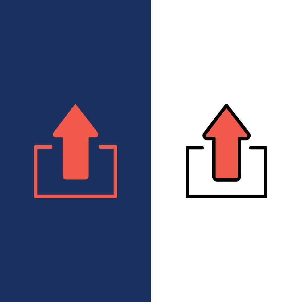 pil pilar upp ladda upp ikoner platt och linje fylld ikon uppsättning vektor blå bakgrund