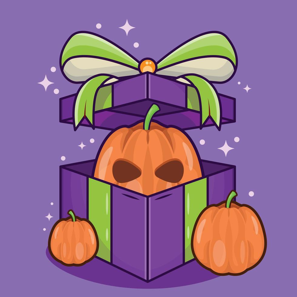 Halloween-Geschenkbox mit Kürbissteckfassungs-Laternenillustration vektor