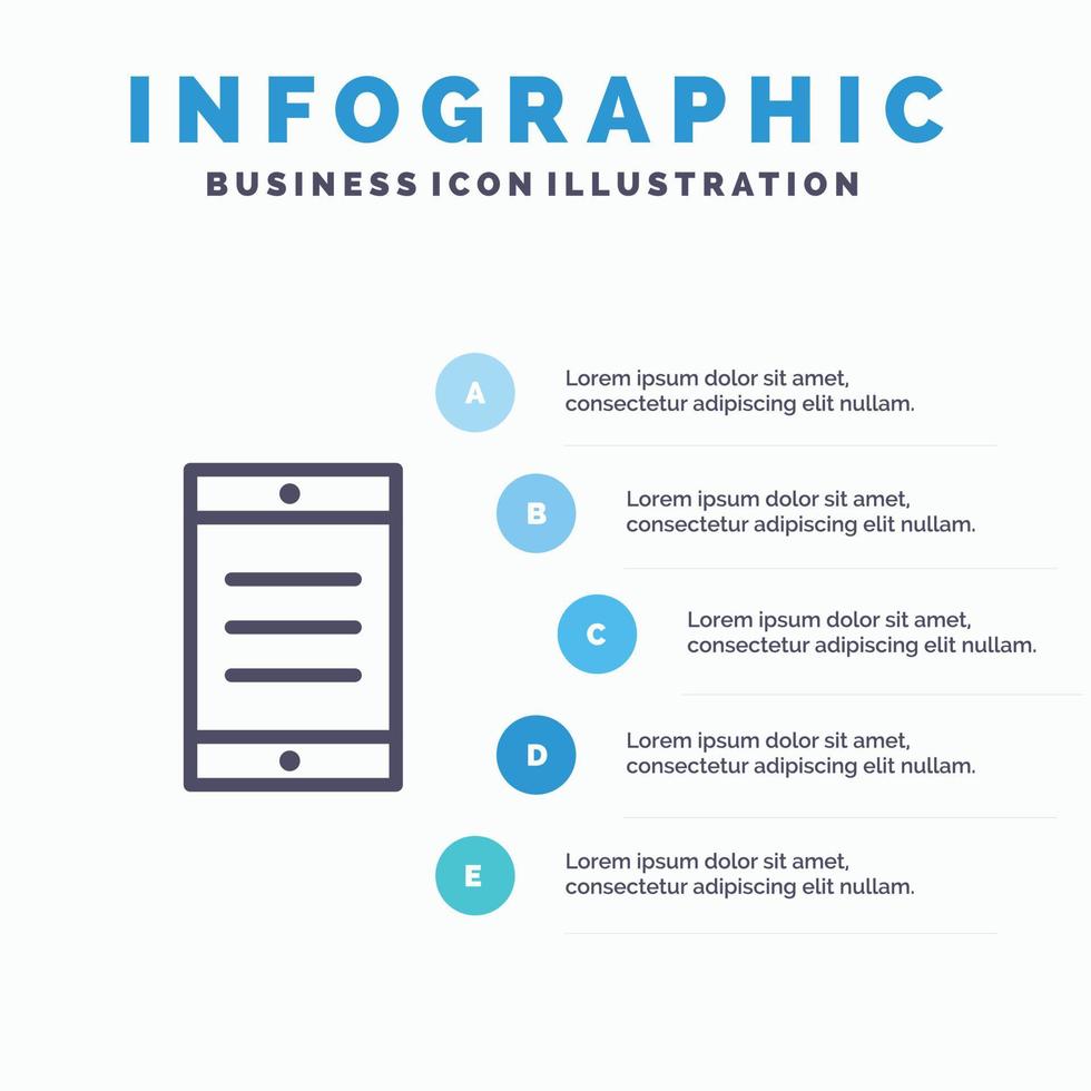 mobil cell text linje ikon med 5 steg presentation infographics bakgrund vektor