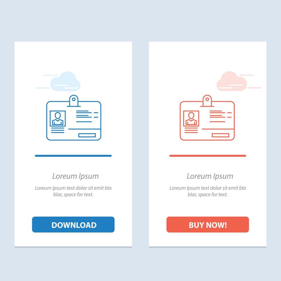 pass card identity id blau und rot herunterladen und jetzt kaufen web-widget-kartenvorlage vektor
