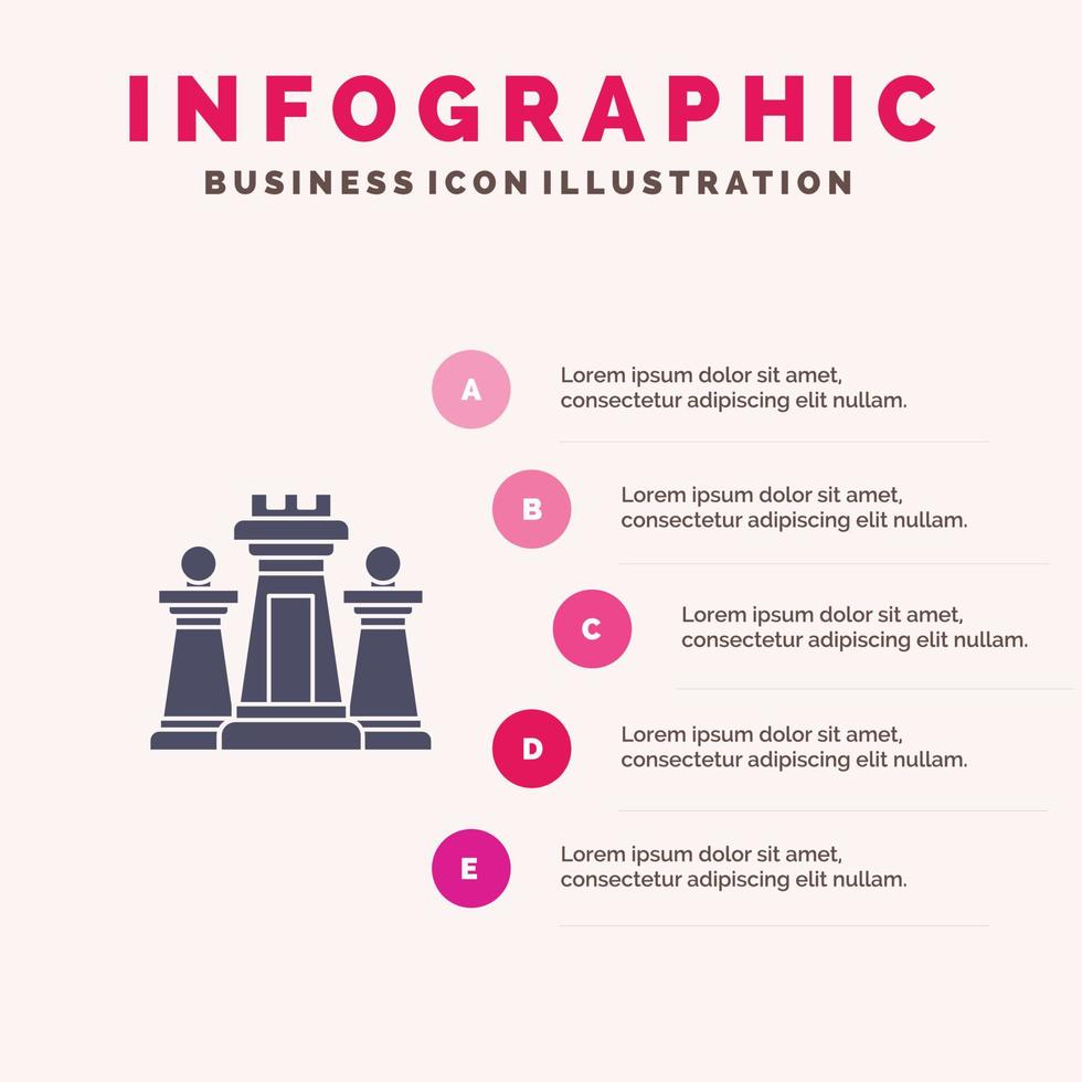 Schach Computer Strategie Taktik Technologie festes Symbol Infografiken 5 Schritte Präsentationshintergrund vektor