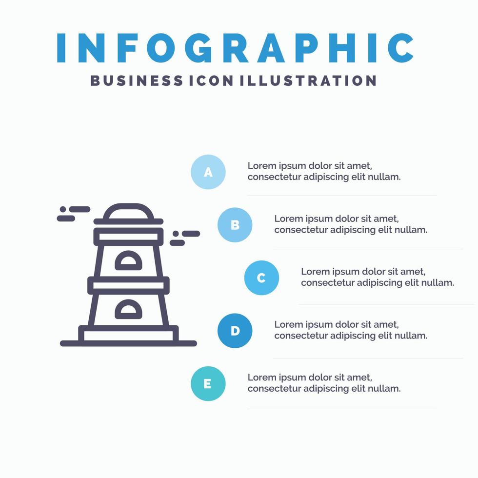 Sternwarte Turm Wachturm Liniensymbol mit 5 Schritten Präsentation Infografiken Hintergrund vektor