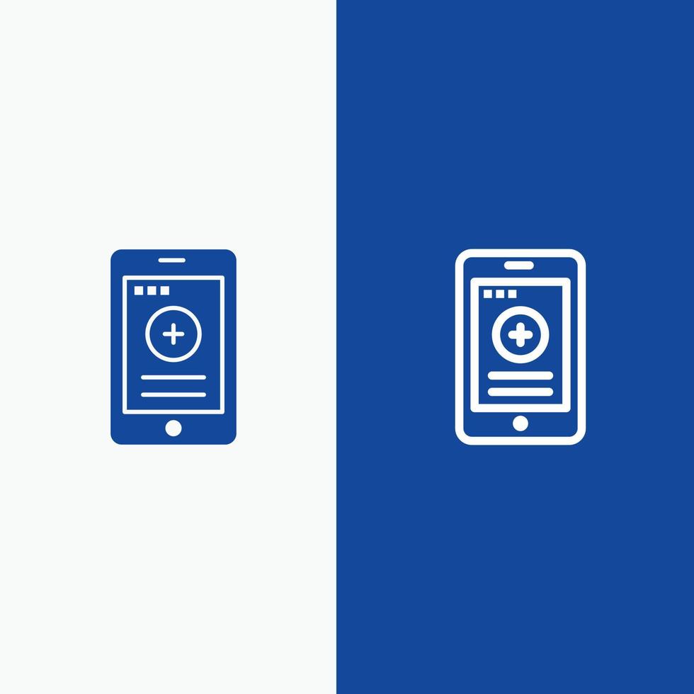 medizinische Handy-Krankenhausleitung und Glyphe solides Symbol blaues Banner Linie und Glyphe solides Symbol blaues Verbot vektor