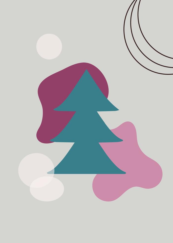 Frohe Weihnachten modernes Design. weihnachtsbaum und trendige geometrische formen. hand gezeichnete vektorillustration im flachen stil. vektor