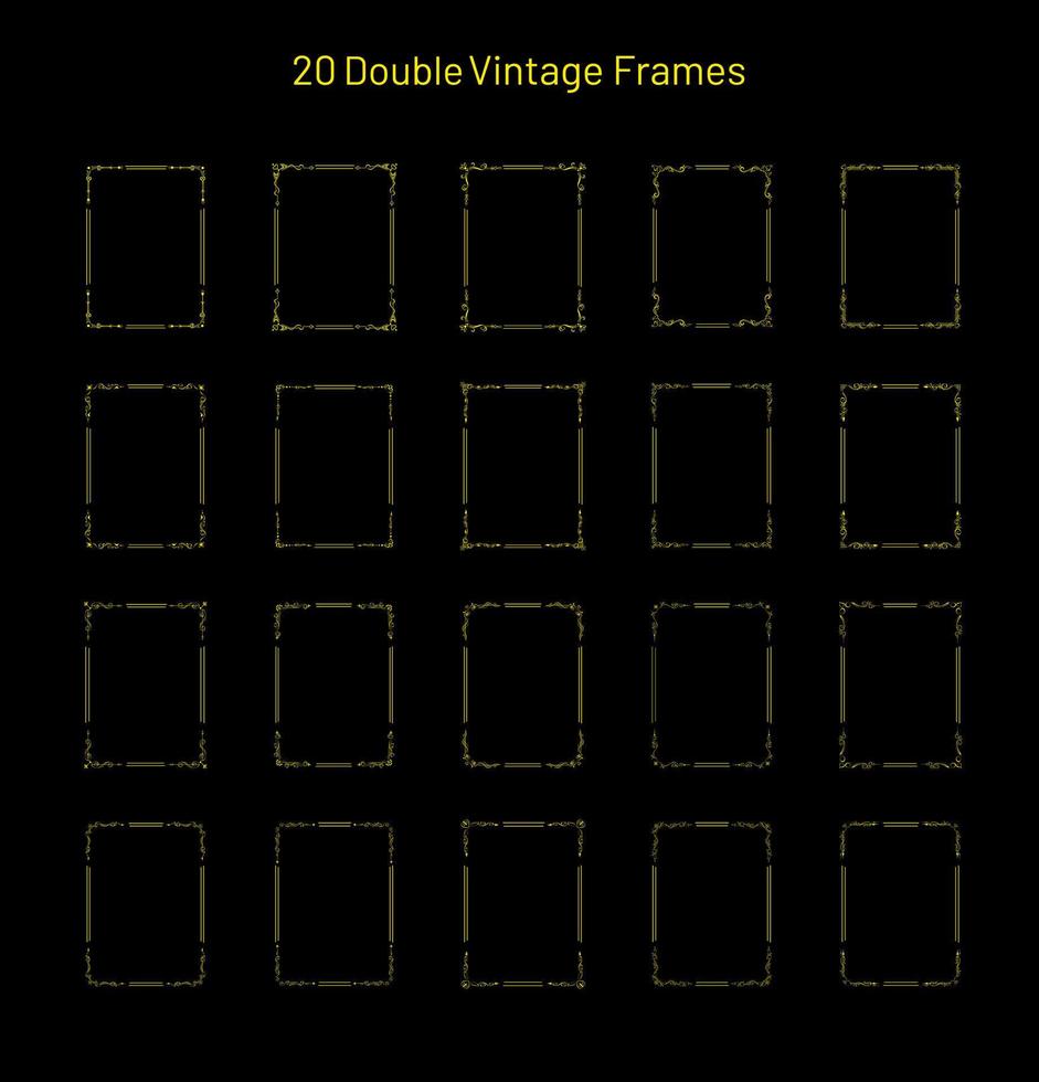 Satz von 20 eleganten, verzierten Retro-Vintage-Rahmen, Eckverzierungen, Sammlung einzigartiger rechteckiger Vignettenvorlagen, leere Designelemente im Art-Deco-Stil vektor