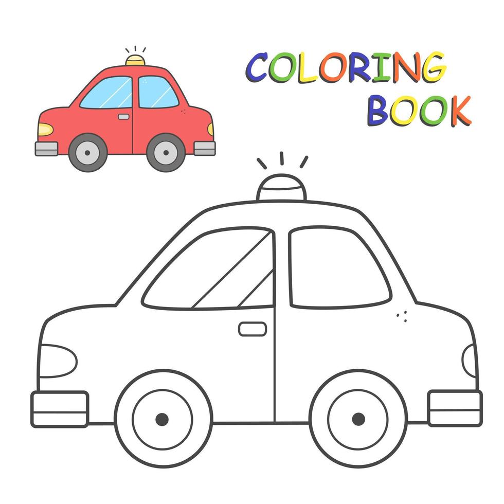 barns färg bok med en bil. färg sida med söt tecknad serie transport. vektor illustration.