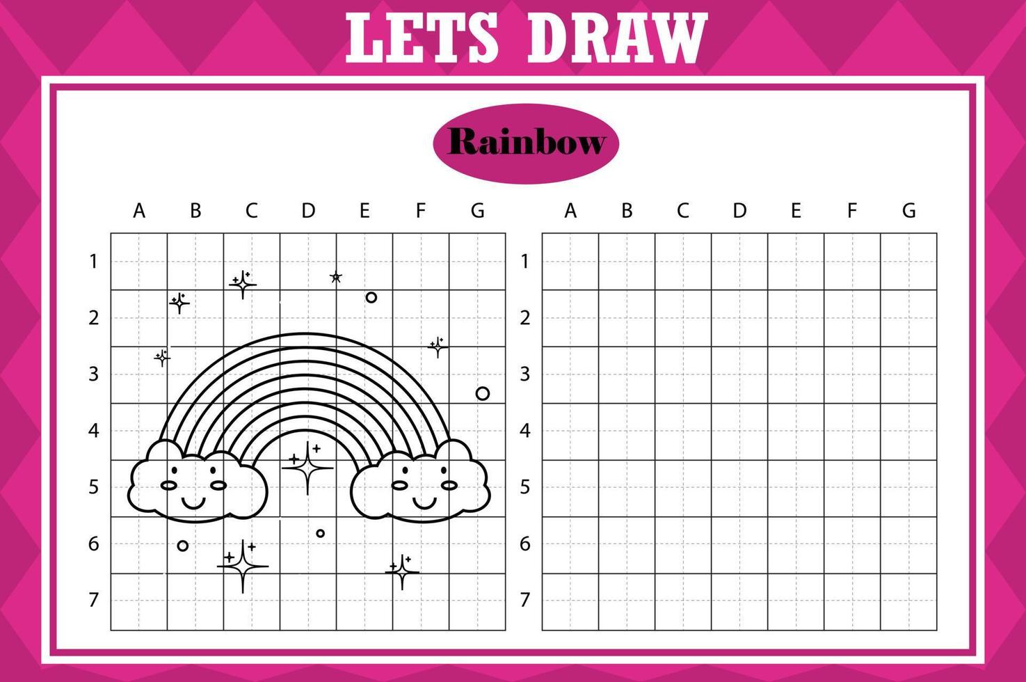 Zeichnen Sie einen süßen Regenbogen. Arbeitsblatt zum Kopieren von Rastern. pädagogisches kinderspiel. Zeichenaktivität für Kleinkinder und Kinder. Arbeitsblatt zum Zeichnen von Vektorferien. vektor