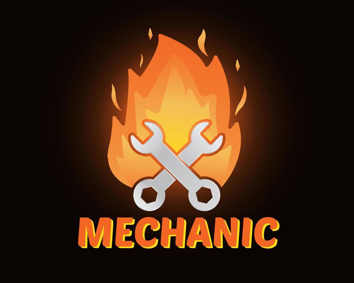 Mechaniker-Logo-Design-Vorlage. Werkzeug- und Feuerillustrationsvektor vektor