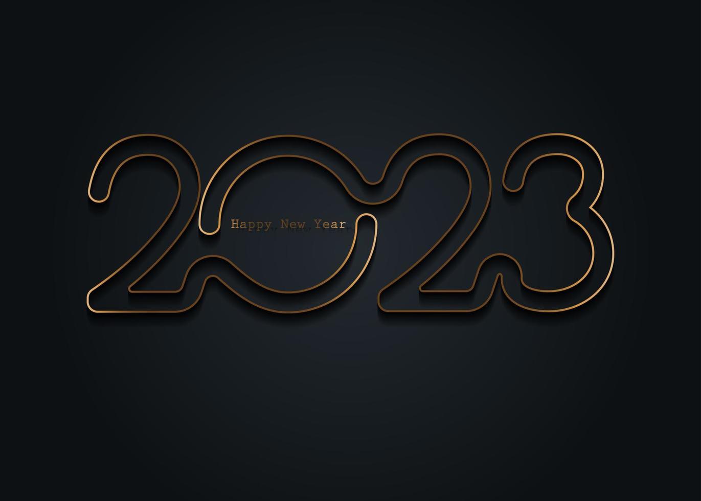 2023 nyår guld logotyp design. semester gratulationskort. vektor illustration. semesterdesign för gratulationskort, inbjudan, kalender, fest, gyllene semesteretikett isolerad på svart bakgrund